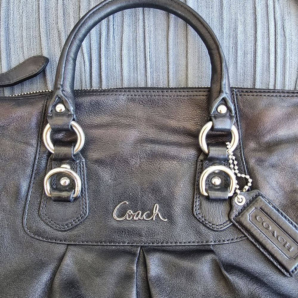 Coach Y2K June 1998 Great Condition Black Leather Tote Bag Purple Silk Inerior - Picture 17 of 17